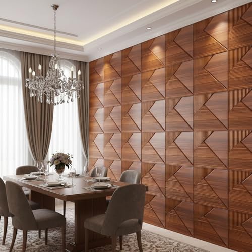 Image of Kayra Decor 3D PVC Wall Panels for Bedroom & Living Room | Fluted 1 Design | Wooden Color | 19.7 x 19.7 Inch | Pack of 18 | 48.42 Sq Ft