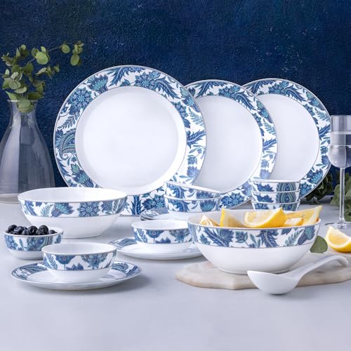 Image of Larah by Borosil 29pc Opalware New Iris Dinner Set for Family of 6 | Microwave & Dishwasher Safe Crockery Set for Dining & Gifting | Plates & Bowls