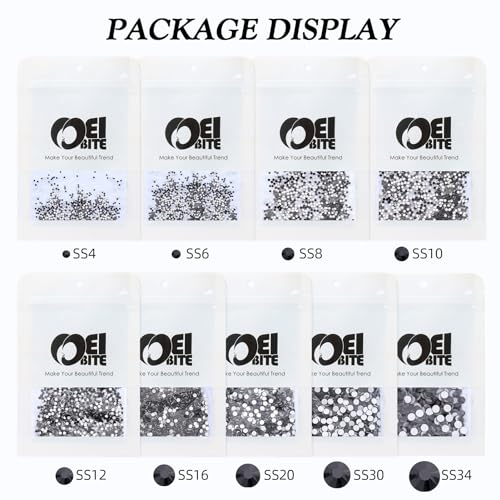 Image of Black Flatback Rhinestones, Glass Rhinestones for Nail Art and Craft, Glue Fix, Loose Crystal Gemstones(Black, SS30, 288pcs, 6.4-6.6mm)