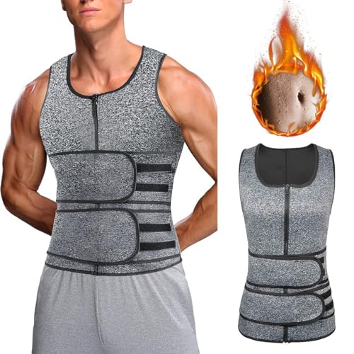 Tumblr Tank Top Hombres Sauna Chaleco Entrenador de Cintura para Hombre Traje de Sauna Doble Cuerpo Para Abdomen Adelgazar Grasa Gimnasio Entrenamiento Forma Camiseta Hombre Conjunto, gris oscuro, XXL