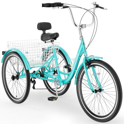 Image of Adult Tricycle, 7 Speed Adult Trike, 20 /24 /26 inch 3 Wheel Bike with Basket | Low Step-Through Frame, Wide Seat with Backrest, 350 lbs Capacity, Tricycle for Adults, Seniors, Women and Men