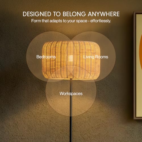 Image of FIG Living Bird's Nest - Rattan Floor Lamp | 149 cm Tall Standing Lamp | Modern Style & Metal Finished Lampbase | Best for Home Decor, Living Room, Home Office | (Bulb not Included)