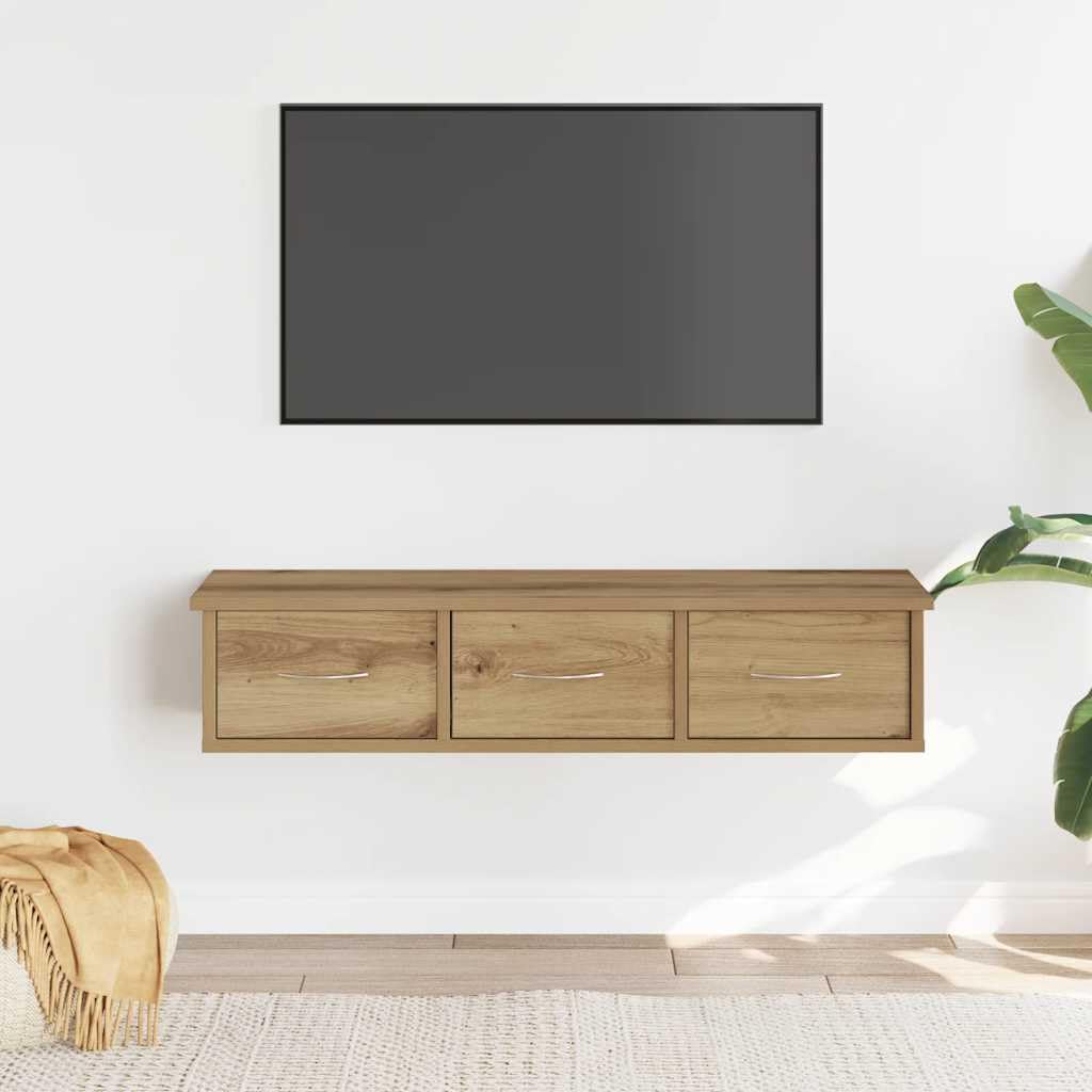 IKAYAA Estante de Pared con 3 Cajones, Estantería Flotante, Estante de Pared, Estantes Colgantes, Estantes Flotantes para Entrada Pasillo, Salón Cocina, Roble Artesanal 88 x 26 x 18,5 cm