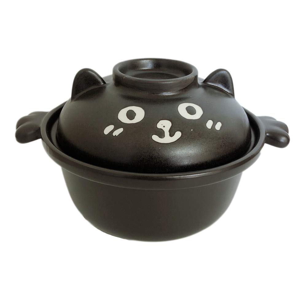 Amazon｜萬古焼 土鍋 一人鍋 黒ネコちゃん 直火＆電子レンジOK
