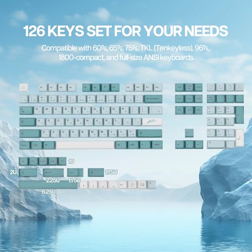 Image of EPOMAKER Iceberg 126 Keys PBT XDA Profile Keycaps Set with Japanese Hiragana for Mechanical Gaming Keyboard, ANSI Layout, Compatible with Cherry Gateron Kailh Otemu MX Structure (Iceberg)