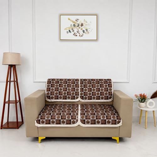 Image of Homerz Premium 'Maharaja Paradise Series' Sofa Cover | Net Fabric Sofa Cover | Washable, Anti-Dust Backed & Wrinkle Resistant Cover (Leafy Checks, 2 Seater, Seat Cover with Backrest)