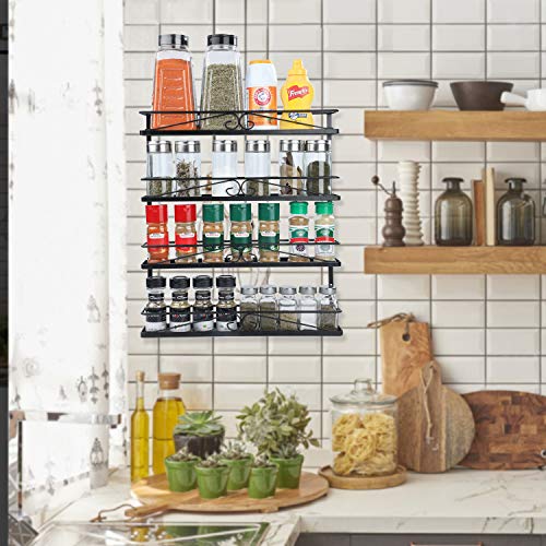 VEESUN Wall Mounted Spice Rack Organizer for Cabinet Pantry Door Kitchen Large Hanging Spice Shelf, 4 Tier,Black. - Thumbnail 2