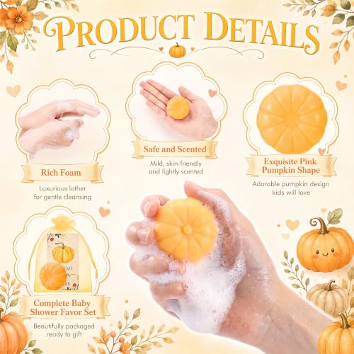 Image of 50 Sets Fall Pumpkin Soap Favors Wedding Baby Shower Guest, Yellow