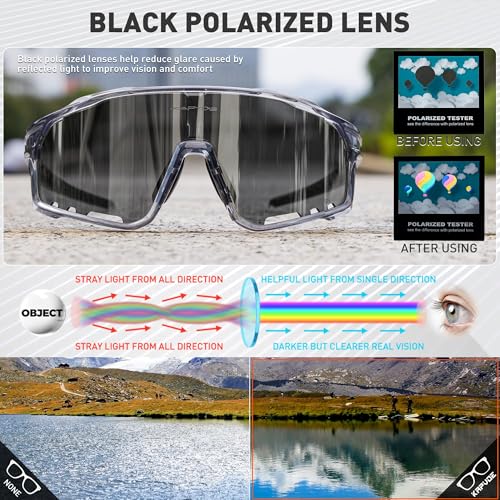 Image of KAPVOE Cycling Sunglasses Men Women K76 | 3 Lenses: PC Day, Black Polarized, Clear Low Light; UV400, 3-Position Nose Pad
