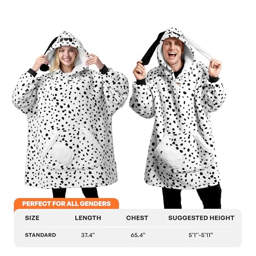 Image of Giggling Getup Wearable Blanket Hoodie for Women and Men Sherpa Fleece Hooded Blanket Sweatshirt Warm Cozy Sherpa Wearable Throw Oversized Hoodie with Giant Pocket & Sleeves for Adult Dalmatian
