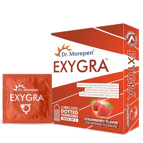 Image of Dr. Morepen Exygra Condoms- Ultra-thin, Lubricated, Extra Dotted, Strawberry Flavour 30 count