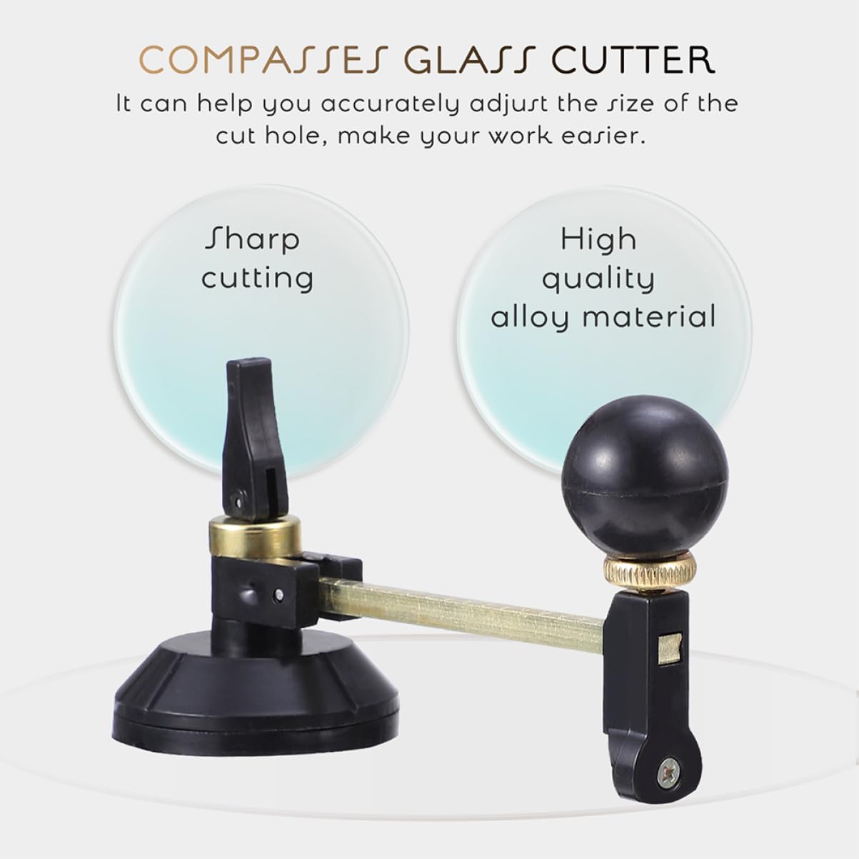 JEWEDECO Glass Cutter Suction Cup Glass Cutting Kit Hole Cutter Multi Tool Blade Compass