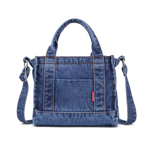 AOCINA Denim Tote Bag for Women E-Dark Blue Large