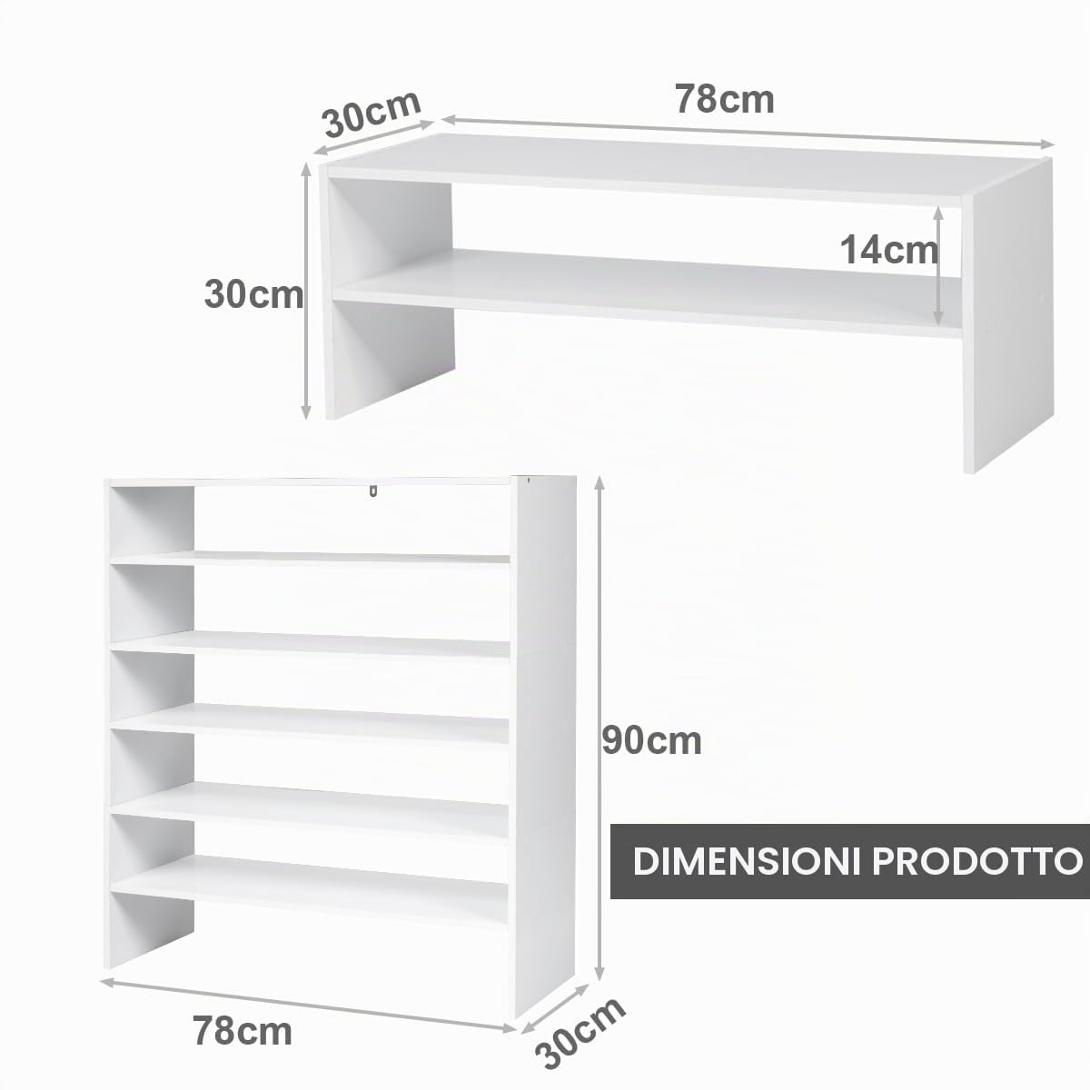 HOMASIS Scarpiera Componibile a 6 Ripiani, 3 Scaffali a 2 Ripiani, Portascarpe Verticale e Salvaspazio, Mobile Moderno per Scarpe da Balcone, Corridoio, Terrazzo, Bagno, 78 x 30 x 90 cm, Bianco