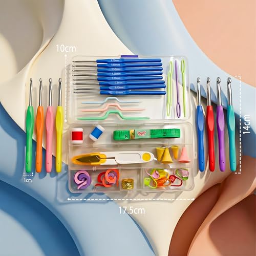 Image of CLAPONE 52 Piece Crochet Set Crochet Kit Crochet Hooks Knitting Kit Crochet Needles Yarn Needle Knitting Needles Set for Beginners Knitting Needles with Ergonomic Handles,Multicolour