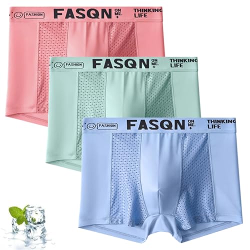 Men's Mesh Ice Silk Underwear Low Rise Boxer Briefs for Men Breathable Trunks Ultra-Thin Panties(3pcs-2,L)