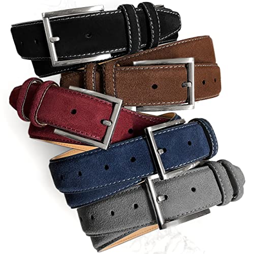 Image of Men's Belt Suede Full Leather Belt Casual Dress Leather Belt 1-3 /8 inch(35mm) Wide, Multi-Style Options