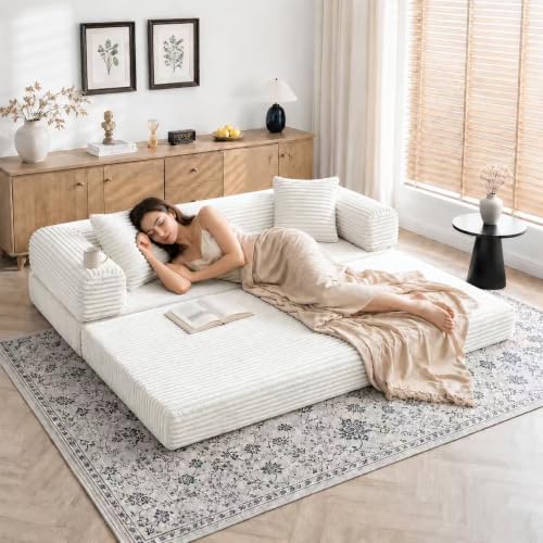 Image of AUGOP Futon Sofa Bed Boneless Couch for Living Room,Pull Out Couch with Sleeper Sofa,Day Bed Couch with Storage Pocket,Removable Corduroy with 2 Pillow
