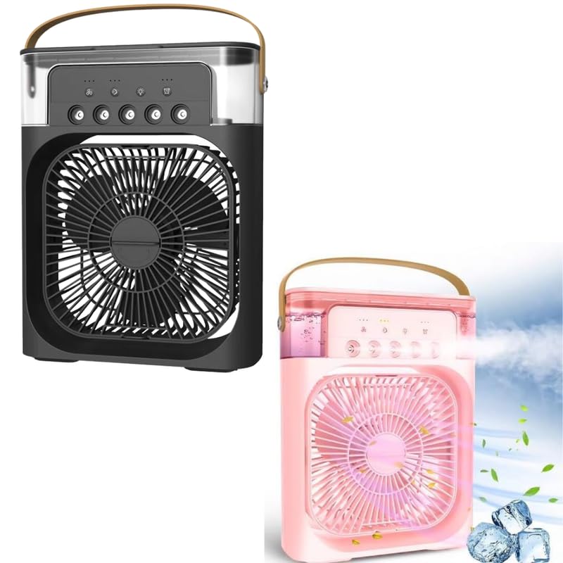 DRUMSTONE Combo ( 15 Years Warranty) Versatile Personal Cooling Fan Portable AC, Evaporative Cooler, Humidifier, Removable Tank, Ice Cube Cooling, 7-Color LED, Adjustable Speeds, Quiet (Black+Pink)-image-5