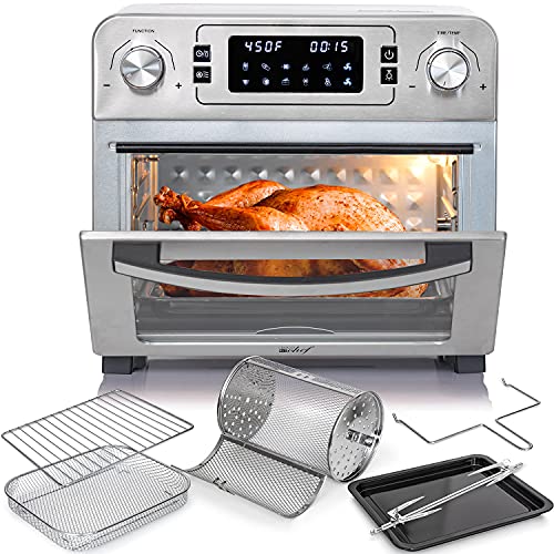 Deco Chef 24 QT Stainless Steel Countertop 1700 Watt Toaster Oven with Built-in Air Fryer and Included Rotisserie Assembly, Grill Rack, Frying Basket, and Baking Pan