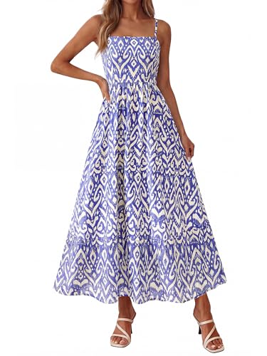 Image of PRETTYGARDEN Women Summer Maxi Dresses 2026 Spaghetti Strap Boho Floral Striped Wedding Guest Beach Vacation Flowy Long Dress