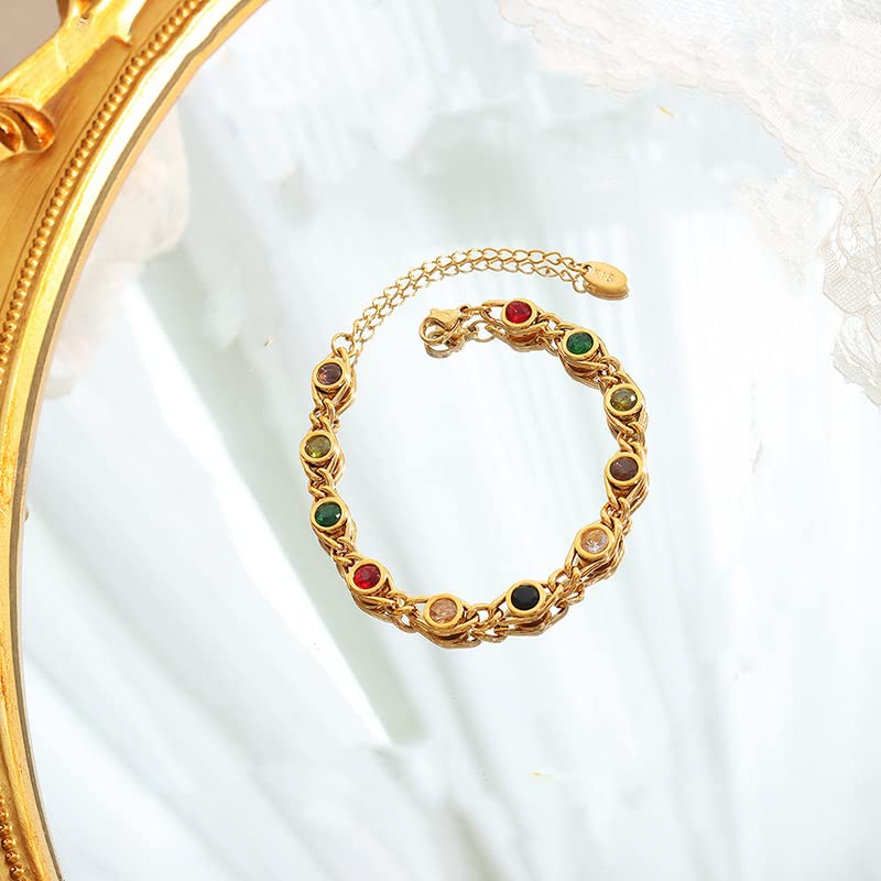 Exquisite 14K Gold Round Colorful Moissanite Beaded Bracelet, Shiny Round Cut Moissanite Bracelet, Niche Design Bracelet, Best Choice for Gifts3