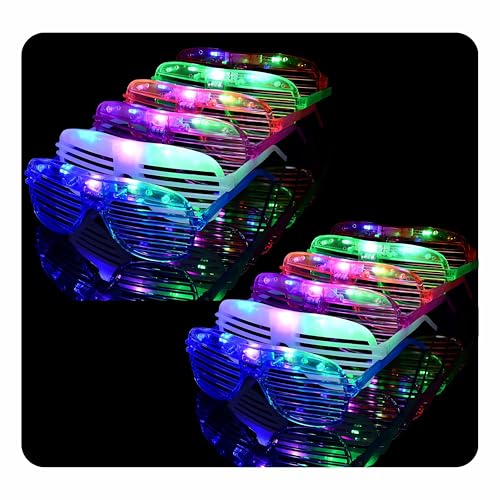 Image of Shimmers Neon Party Glasses - Glow in Dark Shutter Shades for Kids & Adults, UV Reactive Bright Color Sunglasses for Holi, DJ Night, Birthday, Festival, Rave & Dance Party Accessories