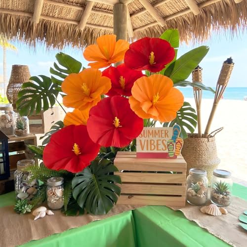 Glenmal 6 Pcs Hawaiian Paper Hibiscus Flowers 15.8 in Hawaii Summer Party Flower Decoration Large Hanging Flowers for Tropical Birthday Party Favors Supplies Tabletop Decor(6 Pcs Hibiscus)