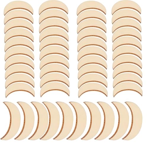 Floatdream 50 Pezzi Disco di Legno, Trucioli di Legno a Forma di Luna, Decorativi, per Pirografia, Scrittura, Decorazione Pendente