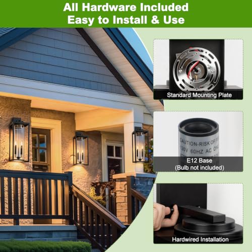 Image of FILIYANO Large 24 Inch Outdoor Wall Light Fixtures, Black, 2-Pack | IP65 Waterproof, Anti Rust, Hardwired, Tempered Glass, E12, 2-light, Modern, Exterior, Porch, Garage and Front Door Lantern