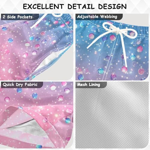 Pigsaly Boys Swim Trunks Cute Light Pink Blue Gradient Flashing Glitter Boys Board Shorts Swimsuit Swimwear Bathing Suit S3
