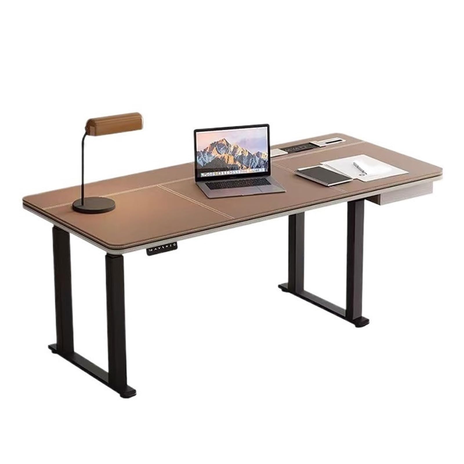 YNBSHGAA PC Desk Height Adjustable Electric Standing Desk Saddle Leather Tabletop Sit Stand with Charging Outlets, Brown,size_name-XL