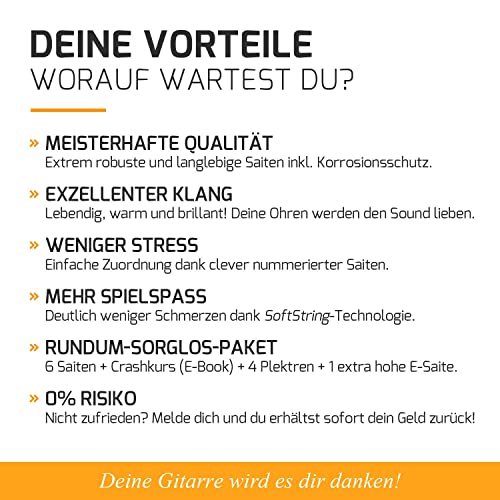 MORIATY® Gitarrensaiten Konzertgitarre, Saiten für klassische Gitarre aus Nylon und Silber, Akustikgitarre (7 Saiten-Set) | INKLUSIVE: 4 Plektren + Extra hohe E-Saite