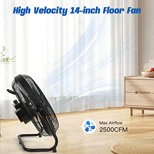 Fanspex 14-Inch Battery Operated Fan For Outdoor Camping, 15300Mah Rechargeable Portable Cordless Floor Fan For Home Patio, High Velocity Up To 2500 Cfm (Black) #TOP2