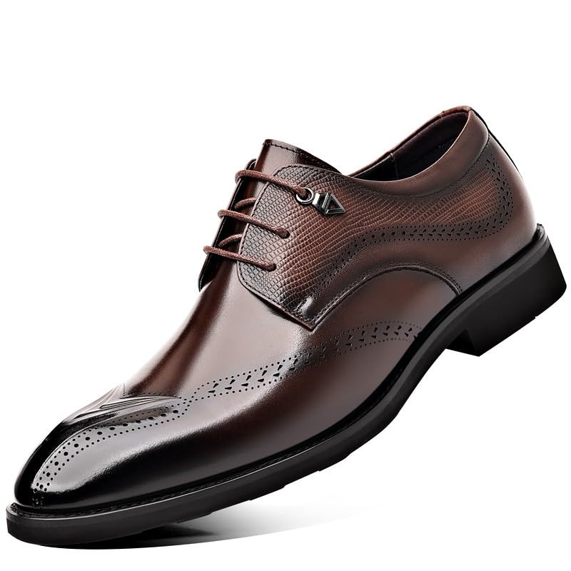 Mens Oxford Men's Leather Lace Up Classic Dress Shoes Fashion Luxury Crocodile Printed Pointed-Toe Oxfords Shoes for Men Comfortable Non Slip Business Formal Wedding Formal Shoes Dress Shoes