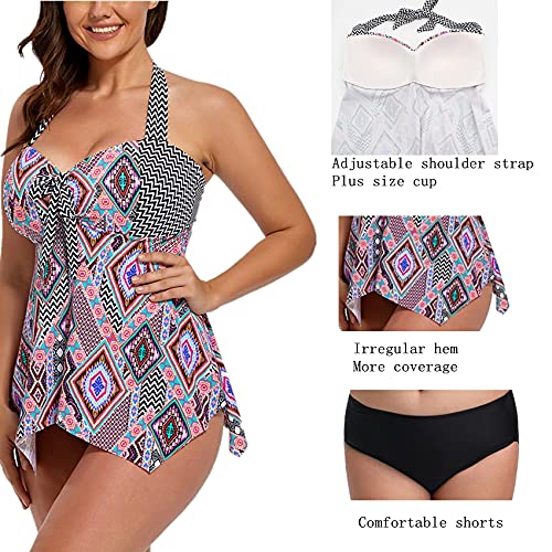 Fullfitall Womens Swimsuits Plus Size Tankini Two Piece Bathing Suits Swimwear Patchwork Open Back Printed… (Tk210524-001, 24, Numeric_24) #TOP5