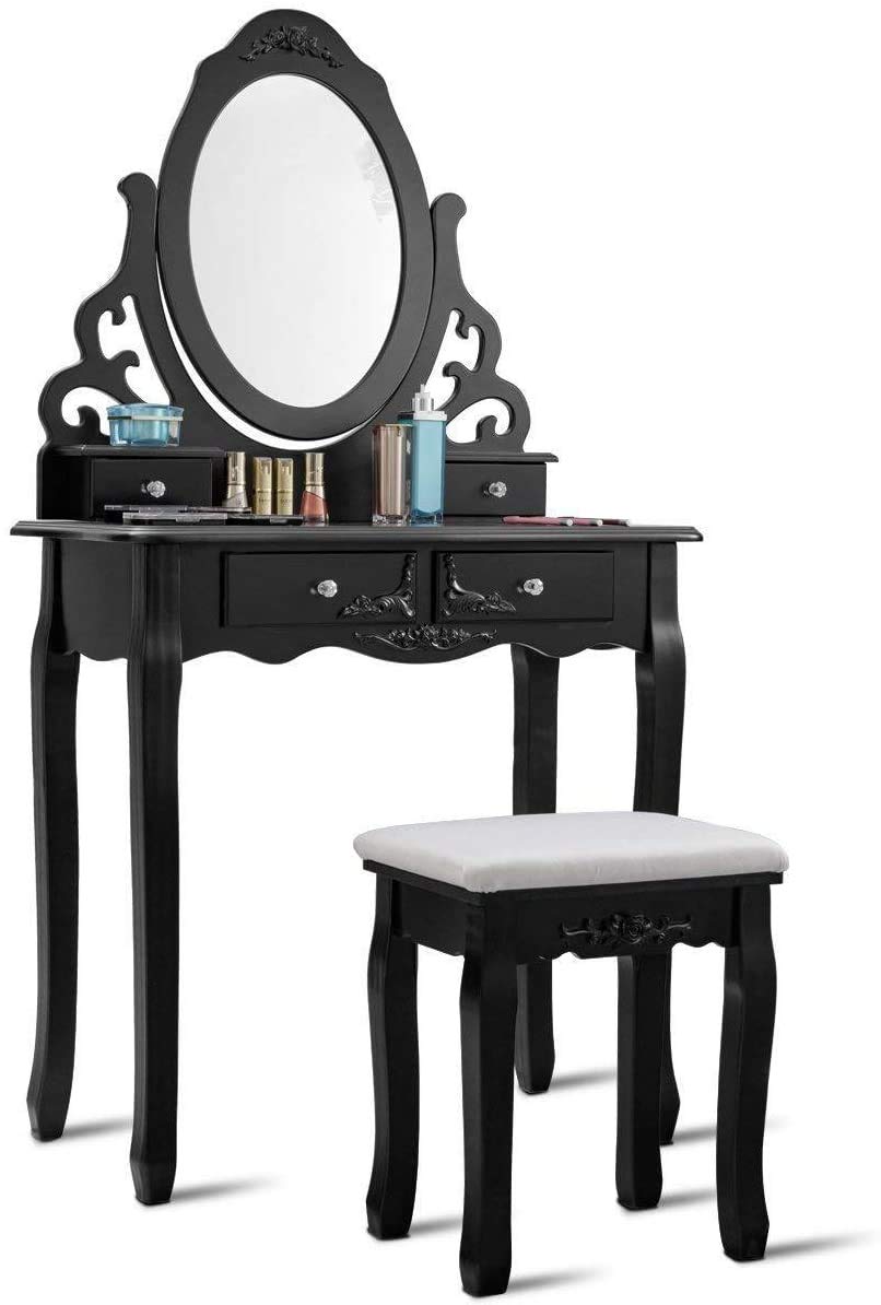 Tocador Negro MU Escritorio Maquillaje Espejo Muebles Dormitorio Organizador