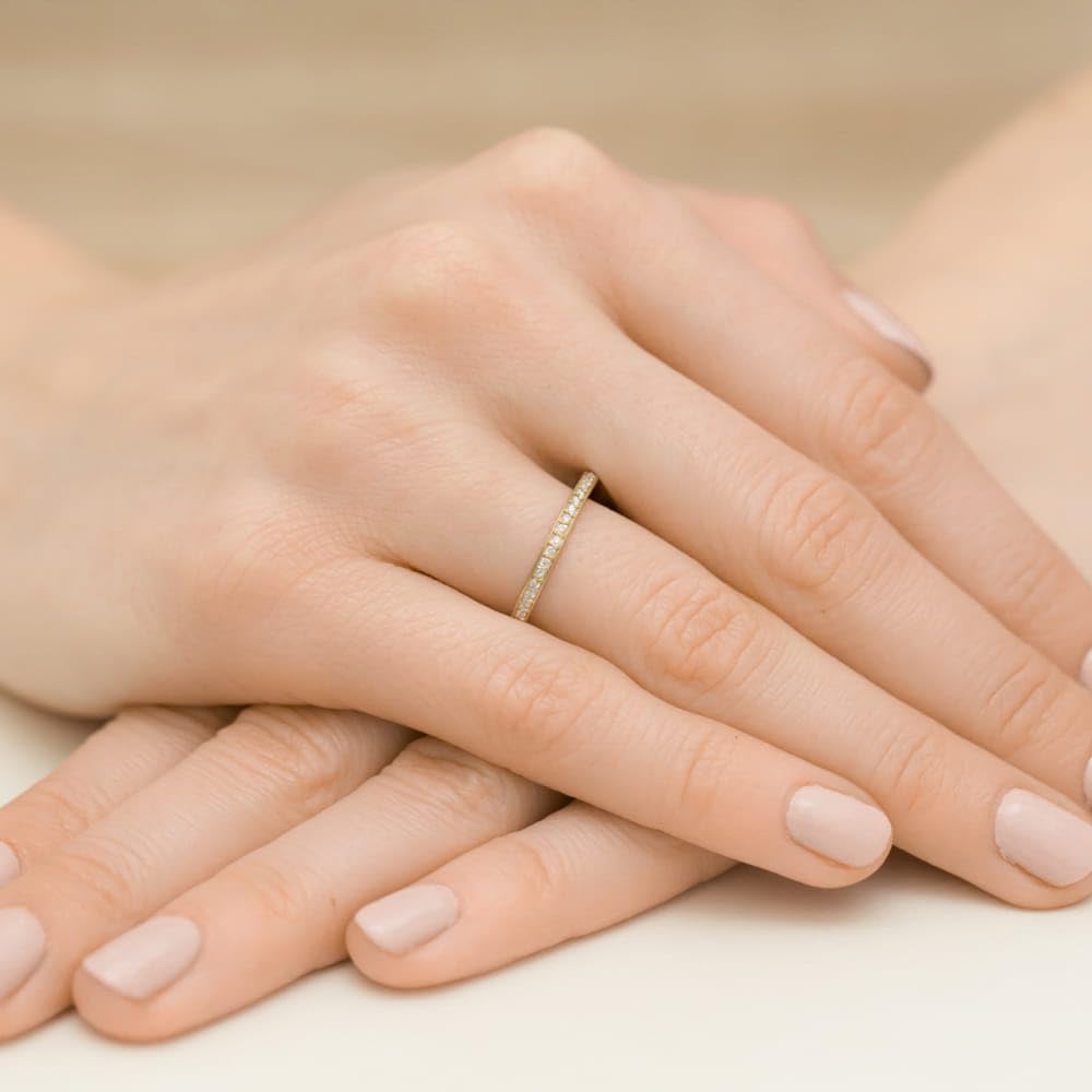 MARKO Ehering Damen Gold 585 Echtgold – Memoire Ring mit Labor Diamanten – 14 Karat Goldring Damen, Diamantring rundum, Goldschmuck