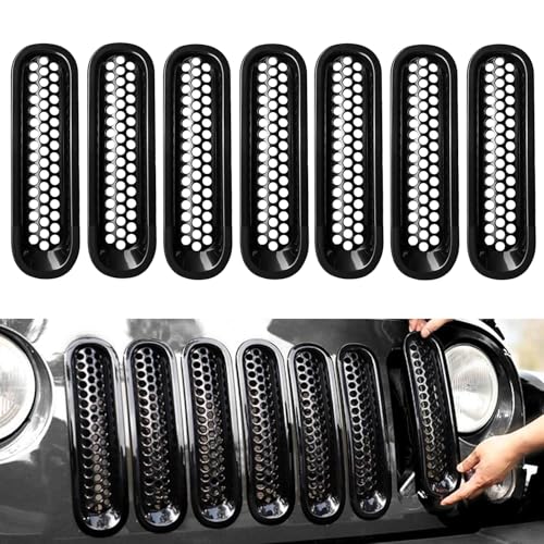 Image of for Jeep Wrangler JK Grill Inserts, Matte Black Front Mesh Grille Cover Guard Clip-in for Jeep JK Wrangler & Wrangler Unlimited 2007-2017 Accessories