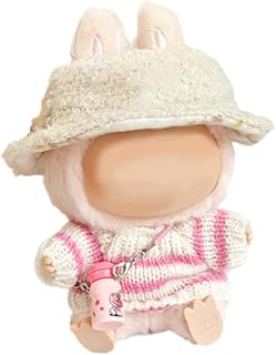 HAMKU Ropa de muñeca de 17 cm Adecuada para muñecas Labubu de 17 cm, Accesorios Rosa, 1 Sombrero, 1 Botella, 1 suéter, sin...