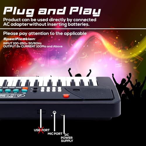 Image of MiniExplorer Kids Piano Keyboard with Mic | 37 Keys, 8 Rhythms, 8 Tones & 6 Demo Songs | Electronic Musical Toy for Boys & Girls Age 2-5 | Educational & Recording Keyboard for Beginners