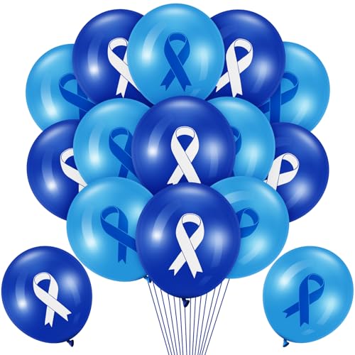 Image of Hungdao 100 Pcs Blue Cancer Awareness Ribbon Balloons Colon Rectal Prostate Cancer Balloons Arch for Ribbon Party Decorations Child Abuse Prevention Awareness Supplies(Blue)