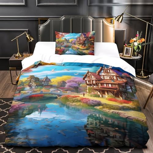 Housse de couette impression 3D montagne en microfibre résistante 135x200