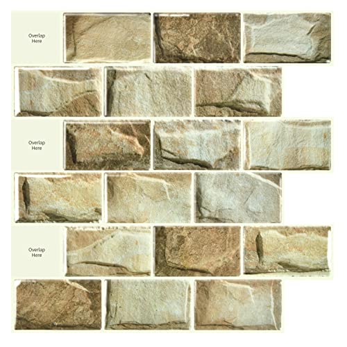 Art3D 10-Sheet Peel And Stick Subway Backsplash, 12 In. X 12In. Stone Design #TOP11