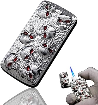 Skull Shaped Lighter, Refillable Butane Lighter, Metal Windproof Flame, Butane Soft Flame, Outdoor Camping Candle No Gas Silver