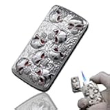Skull Shaped Lighter, Refillable Butane Lighter, Metal Windproof Flame, Butane Soft Flame, Outdoor Camping Candle (No Gas) (Silver)