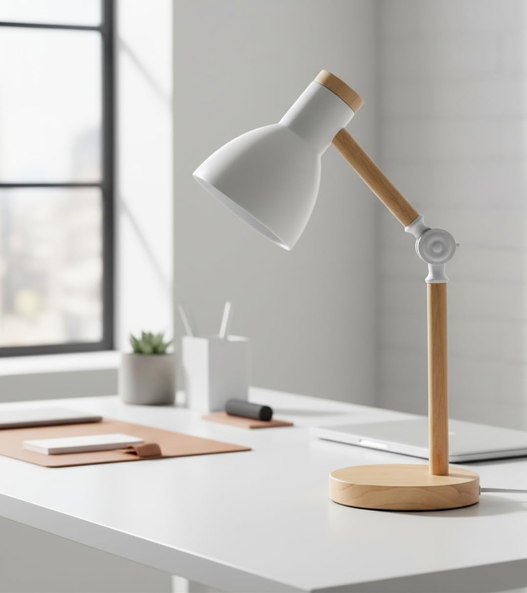 BEL AIR HOME - Lámpara Flexo d'Écriture TEACHER 1xE-27 en Métal et Bois, Idéal pour Bureau et Chambre, Noir, Design Moderne et Élégant, Matériau: Métal (AMPOULE NON INCLUSE) (BLANC)