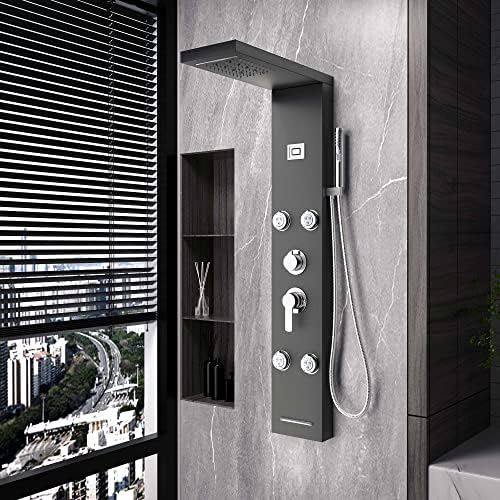 MORADO Shower Panel Tower System,LED Rainfall Shower Panel with Waterfall Shower Head and 7-Function Round Faucet Rain Massage System