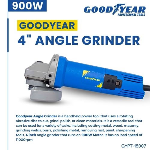 Image of Goodyear Angle Grinder Machine, 900W, 4 inch(100mm), 11000 RPM, 3 Position Auxilary Handle For Grinding, Angle Grinder Machine For Metal Working, Grinding, Polishing & Cutting, Home & DIY Use, Copper