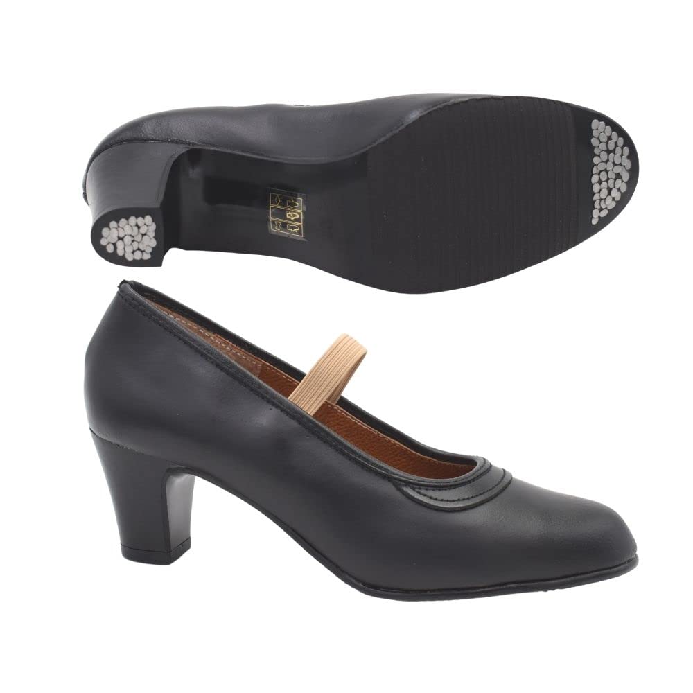 PASARELA Zapatos de Baile Flamenco de Piel Negros con Clavos para Mujer Cuero Mujer Color: Negro Talla: